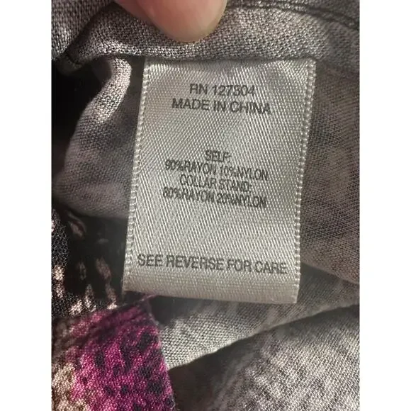 John Mark Artsy Tunic Top Shirt L Floral Boho Button Art to Wear Flowy Relax D22 - Picture 8 of 8